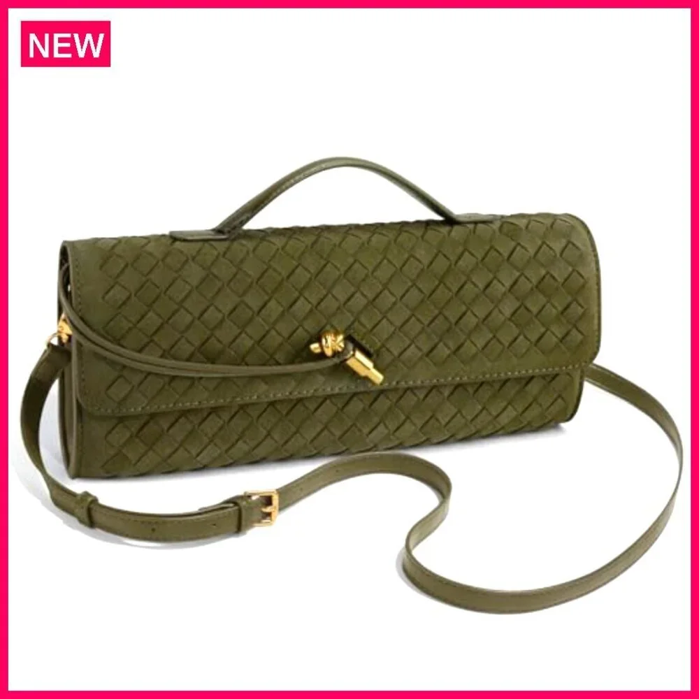Woven Faux Leather Clutch Evening Bag Adjustable Shoulder Strap Formal Satchel